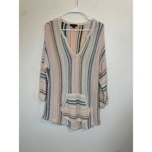 Tribal Women's‎ Medium Striped V Neck Pullover Sweater Tunic Pockets Colorful
